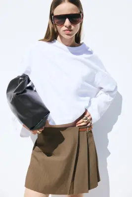Jupe-short avec détail ceinture - Beige/motif pied-de-poule — photo 2