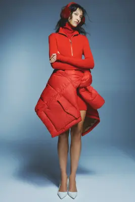 Robe à col zippé en laine mérinos - Rouge — photo 1
