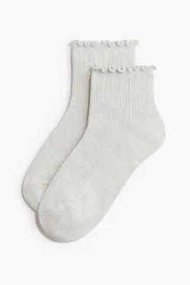 Lot de 3 paires de socquettes en maille côtelée - Gris/crème chiné/rose clair — photo 1