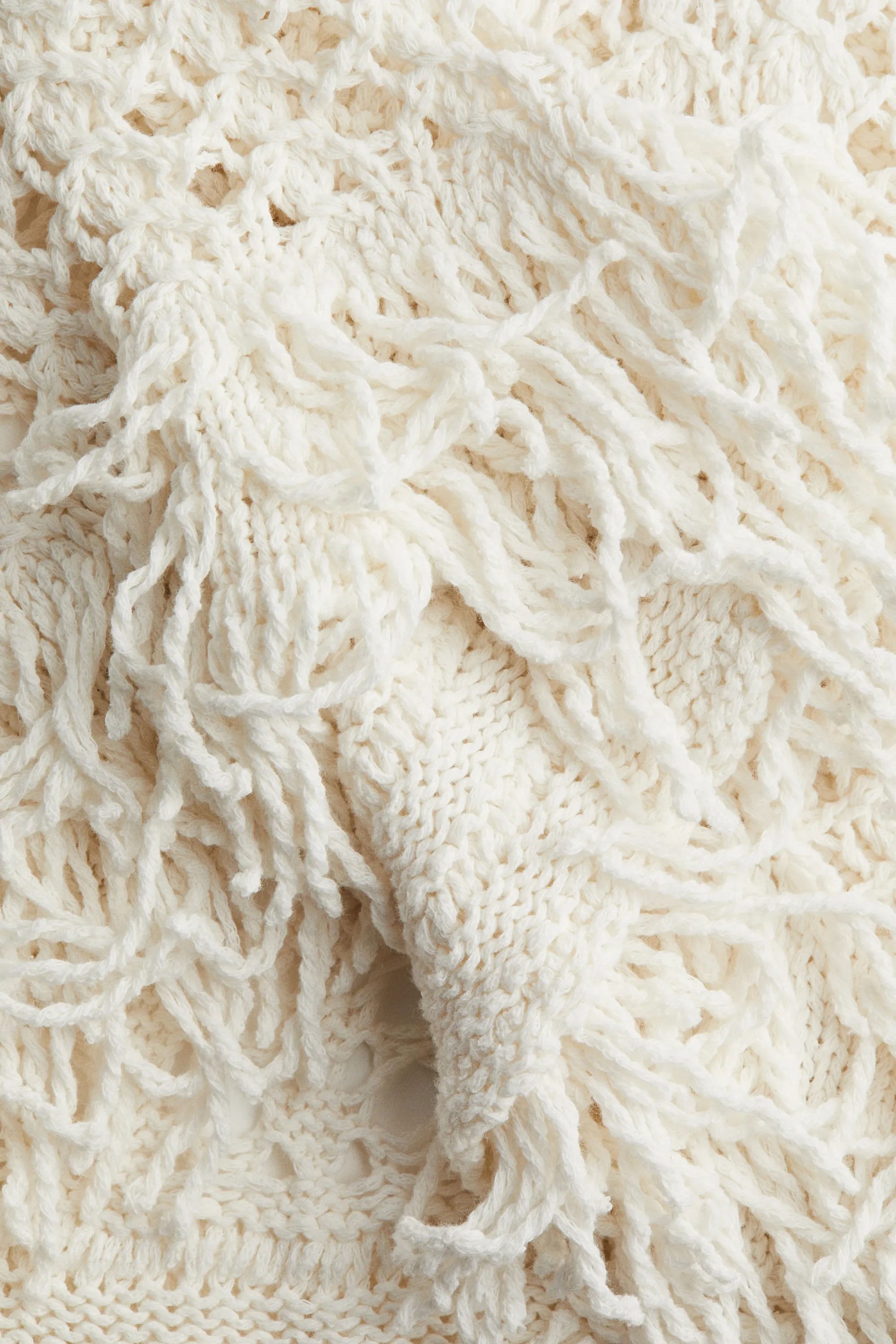 Robe frangée en maille ajourée - Blanc