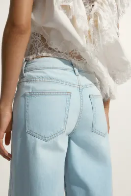 Wide High Waist Jeans - Bleu denim clair — photo 2