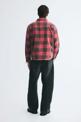 Chemise Relaxed Fit en coton - Rouge/carreaux — photo 4