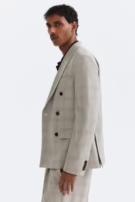 Veste Regular Fit à fermeture croisée - Beige/carreaux — photo 3