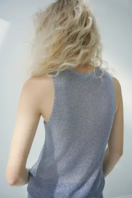 Top en maille métallisée - Bleu ancien clair — photo 3