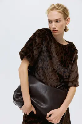 Top loose duveteux - Marron foncé/imprimé léopard — photo 1