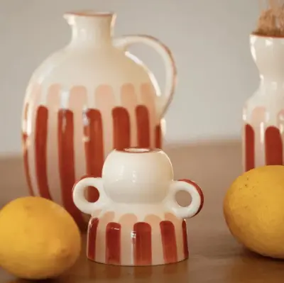 Bougeoir Menorca - rayure rosé et terracotta — photo 3