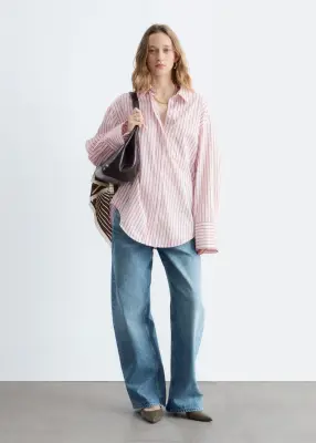 Chemise en coton - Rose/Rayures rouges — photo 2