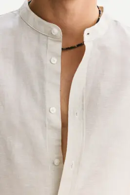 Chemise Relaxed Fit en lin mélangé - Beige clair — photo 2
