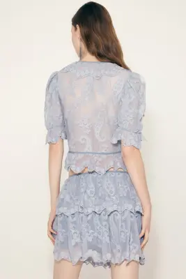 Blouse brodée à volants - Bleu clair — photo 2