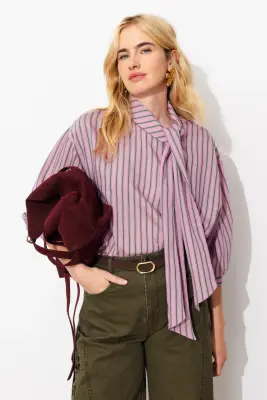 Chemise rayée à noeud Femme — photo 4