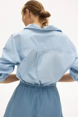 Short en denim avec cordon de serrage - Bleu denim clair — photo 1