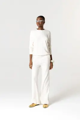 Sweat Crème Col Rond Manches Longues en Viscose / Elasthanne — photo 2