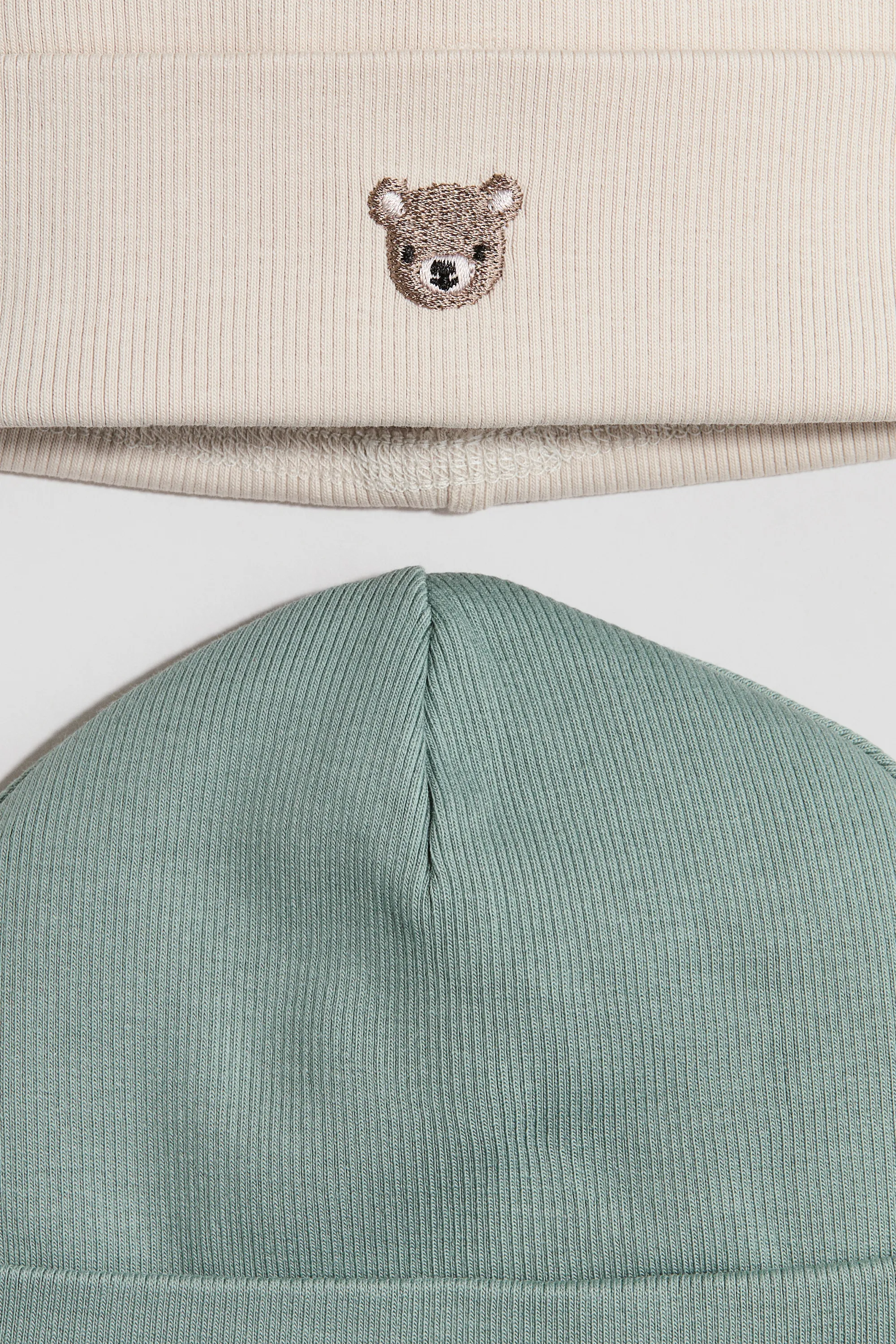 Lot de 2 bonnets en coton - Vert ancien/ours