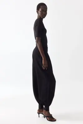 Pantalon en twill avec jambes ballon - Noir — photo 2