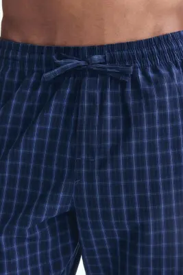 Pantalon Relaxed Fit en popeline - Bleu foncé/carreaux — photo 1