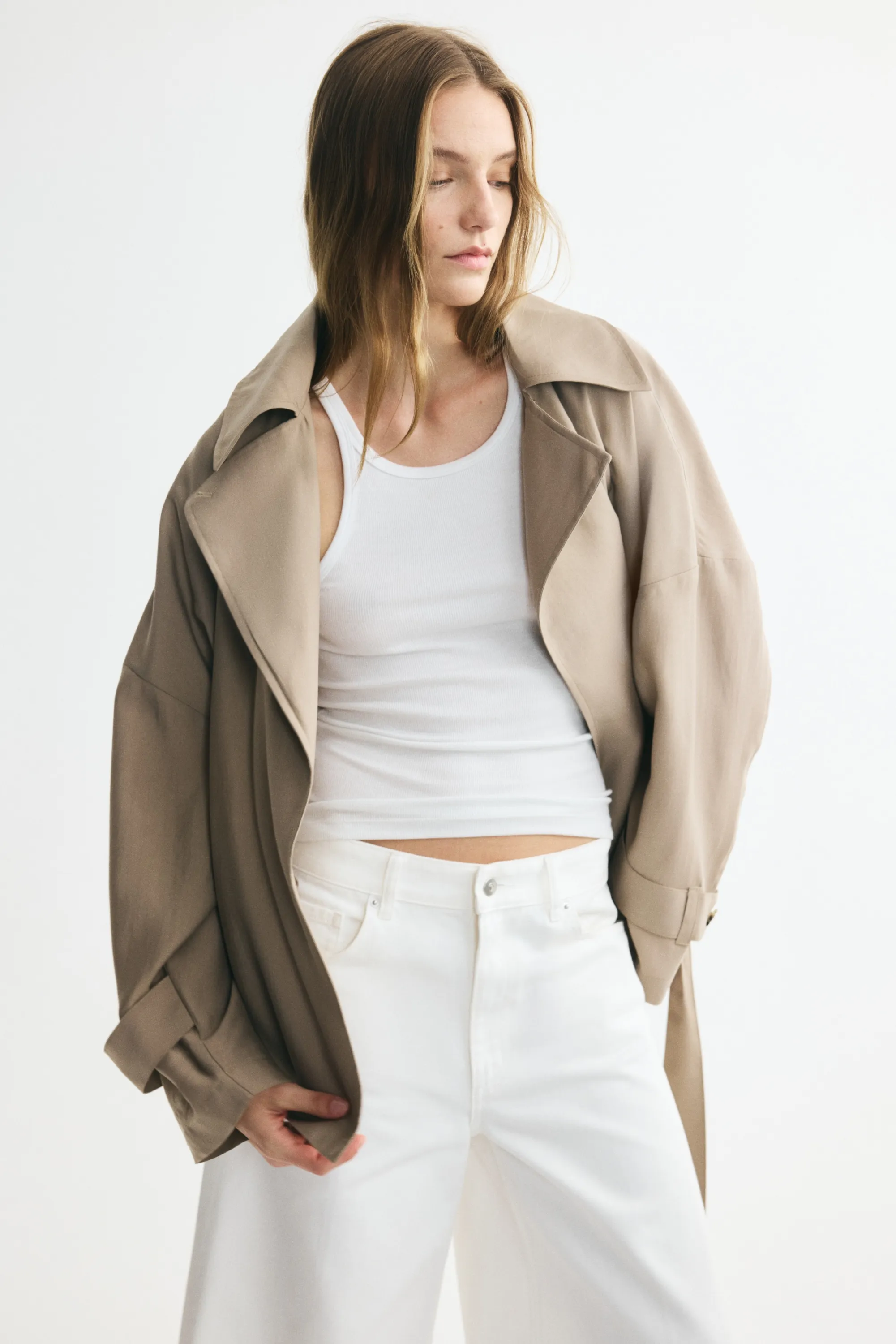 Trench-coat court en lyocell mélangé - Beige