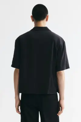 Chemise à col cubain Relaxed Fit en modal mélangé - Noir — photo 3