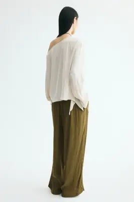 Pantalon froissé en viscose mélangée - Vert kaki foncé — photo 3