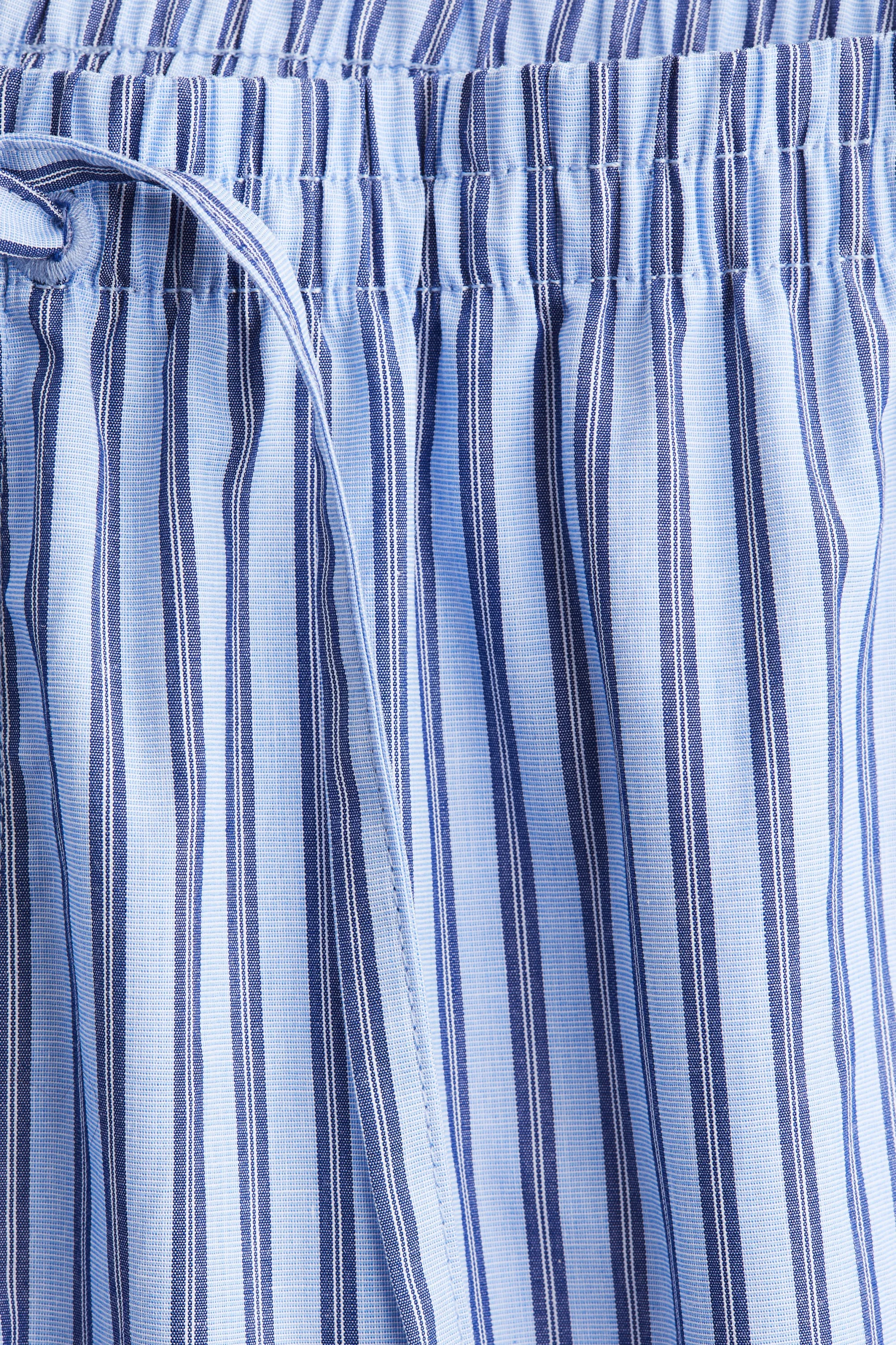Pantalon en coton avec cordon de serrage - Bleu clair/rayé