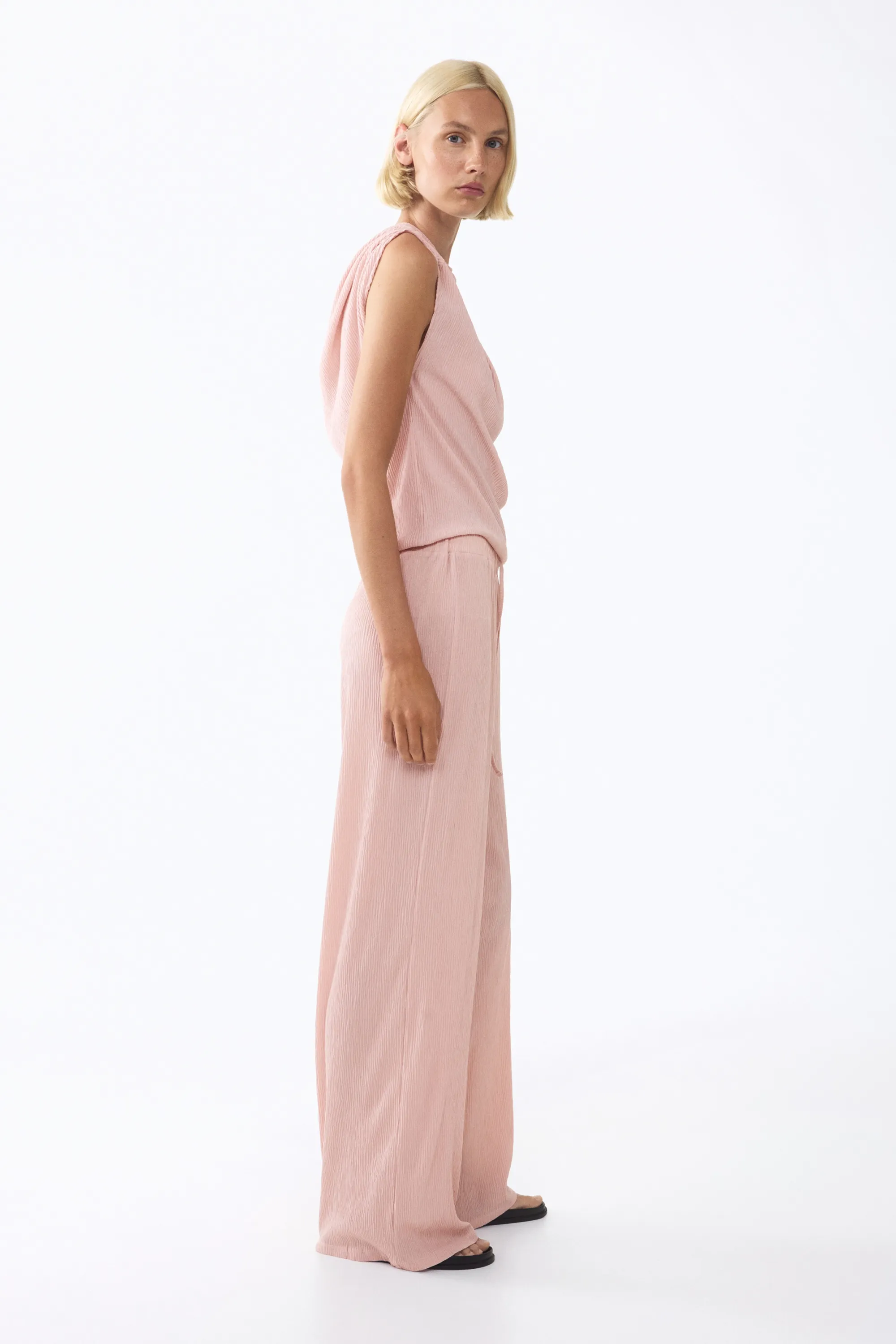 Pantalon froissé avec cordons de serrage - Rose ancien