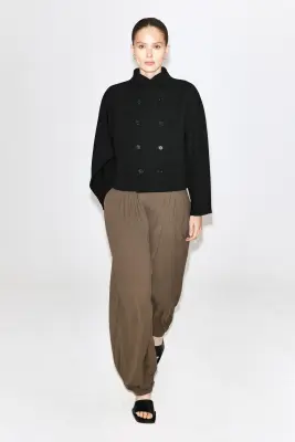PANTALON BALLON À PLIS EN CRÊPE - BEIGE FONCÉ — photo 1