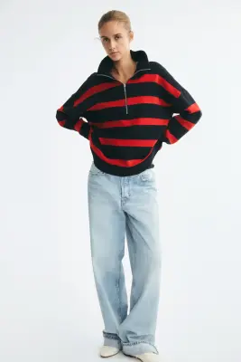 Pull à col zippé - Bleu marine/rayé — photo 7