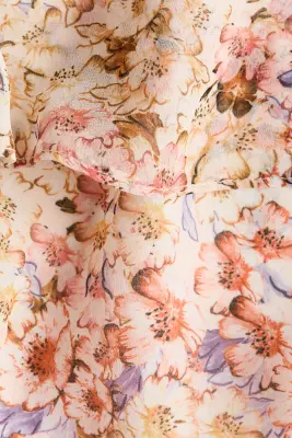 Robe asymétrique avec épaules dénudées - Beige clair/fleuri — photo 4