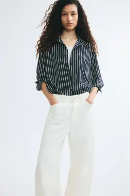 Chemise loose en twill - Bleu marine/rayé — photo 1