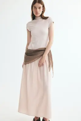 Robe asymétrique bi-matière - Rose pâle — photo 1