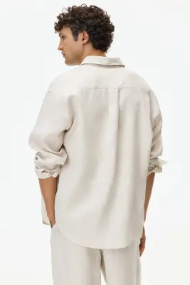 Chemise Relaxed Fit en lin - Crème — photo 4