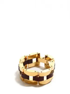 Bracelet chaîne en laiton doré et cuir rouge bordeaux NEUF Prix boutique 550€ — photo 1
