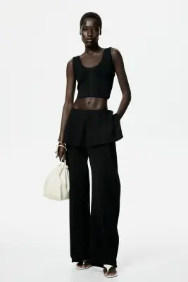 Pantalon à jambes barrel avec jupe superposée - Noir — photo 1