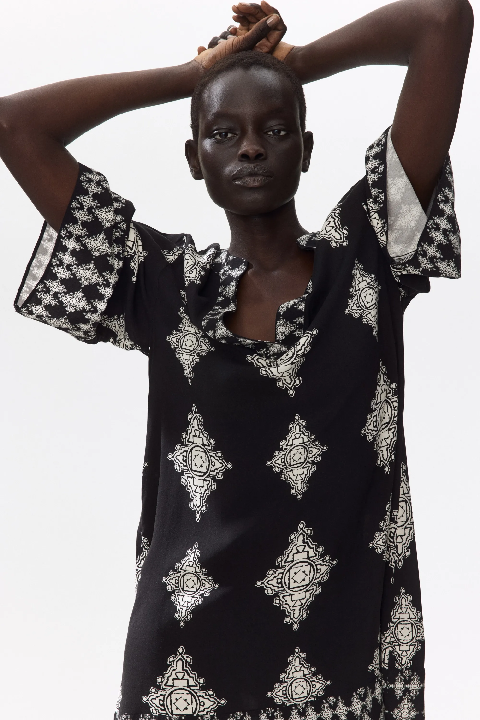Robe tunique en viscose - Noir/motif