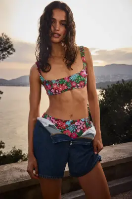 Haut de maillot de bain Nova imprimé Liberty rose et bordeaux — photo 1