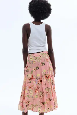 Jupe plissée en viscose - Rose clair/fleuri — photo 2