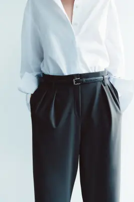Pantalon large avec ceinture - Gris foncé — photo 1