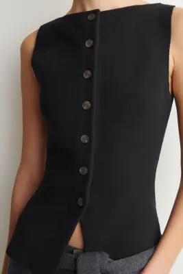 GILET EN CRÊPE DE COTON MÉLANGÉ - NOIR — photo 2