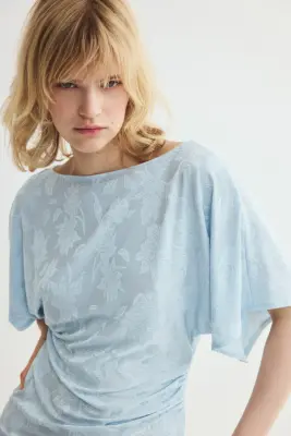 Top asymétrique en jersey jacquard - Bleu clair — photo 2
