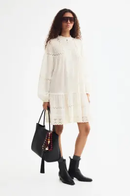 Robe tunique avec dentelle - Crème — photo 1