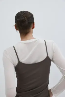 Top en microfibre avec bretelles fines - Grège foncé — photo 3