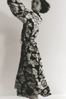 Robe tunique avec ceinture - Noir/fleuri — photo 3