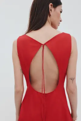 Robe découpée en twill - Rouge vif — photo 2