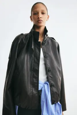 Veste oversize en tissu enduit - Marron foncé — photo 1