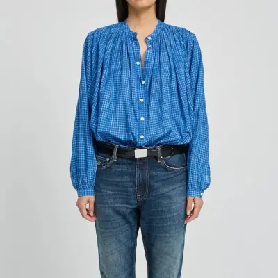 Blouse Poppy blue checks - Laurence Bras — photo 2