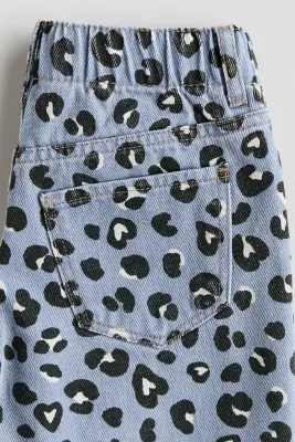 Pantalon en coton avec jambes barrel - Bleu ancien/imprimé léopard — photo 2