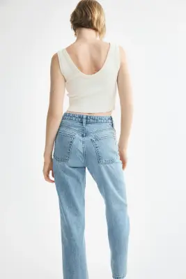 Straight High Waist Ankle Jeans - Bleu denim clair — photo 3