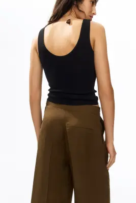 Pantalon 7/8 en lin mélangé - Marron — photo 3