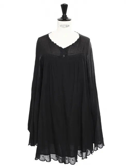 Robe courte  manches longues Scallop en coton noir Px boutique 350€ Taille 36/38