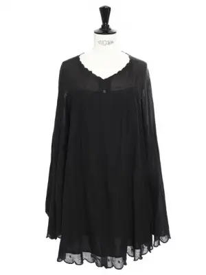 Robe courte  manches longues Scallop en coton noir Px boutique 350€ Taille 36/38 — photo 1