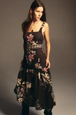 Robe en lin mélangé - Noir/fleuri — photo 2